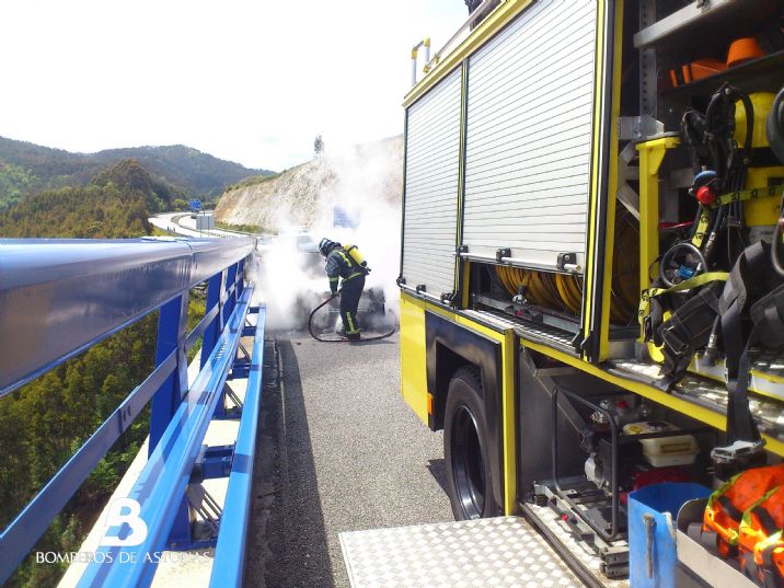 La dotacin de bomberos sofocando las llamas