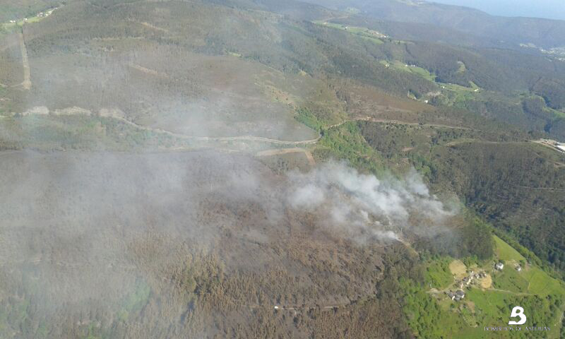 Vista area de estado del incendio tomada desde helicptero del SEPA a las 10.30 horas