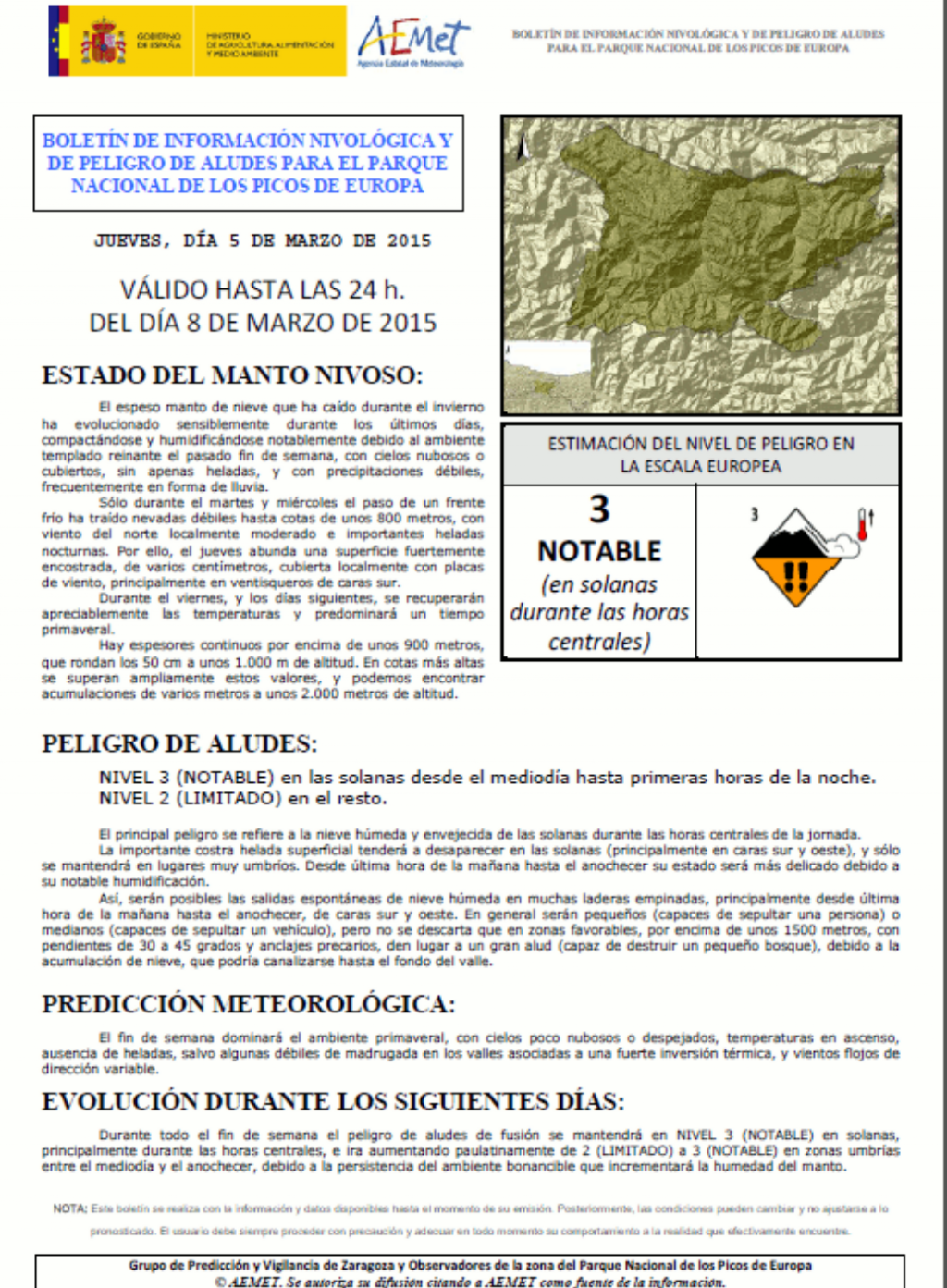 Boletin nivologico de AEMET