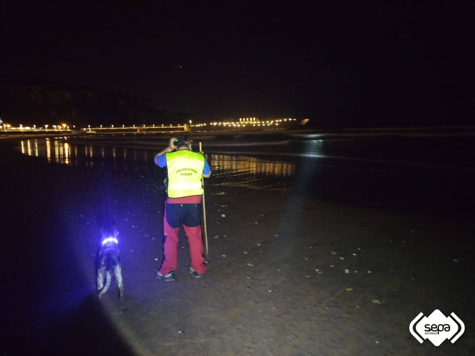 Unidad Canina rastreando el arenal