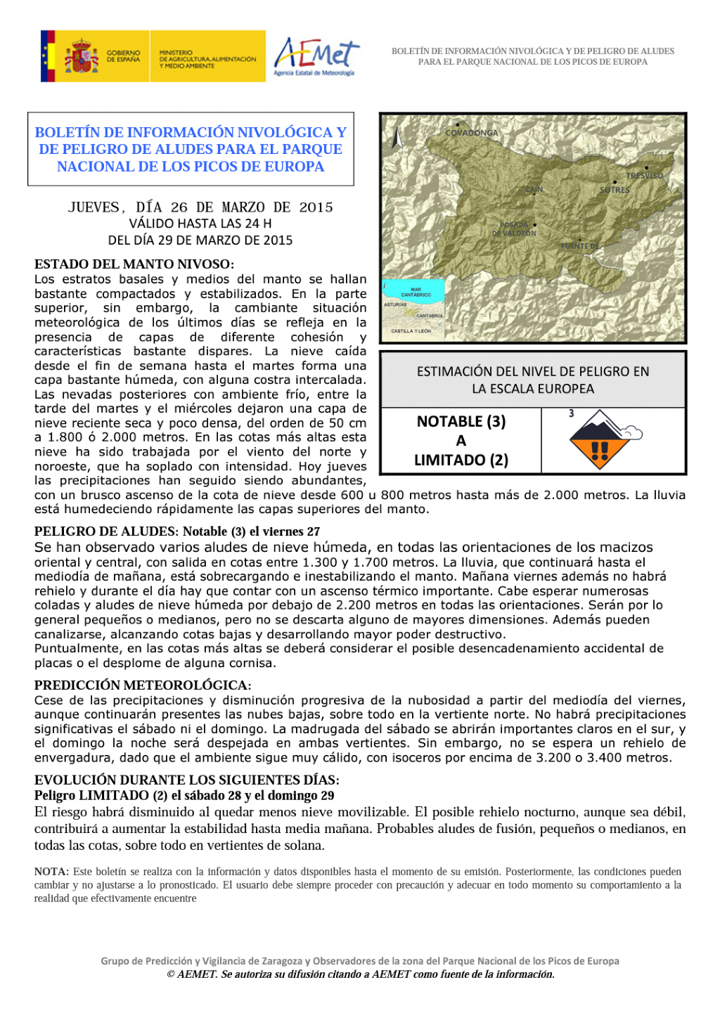 Boletin nivologico de AEMET