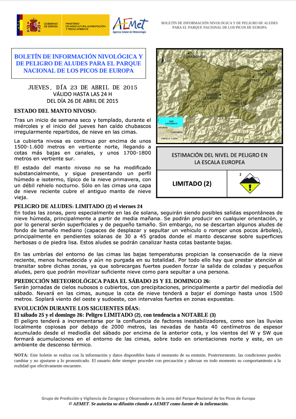 Boletn nivolgico de AEMET