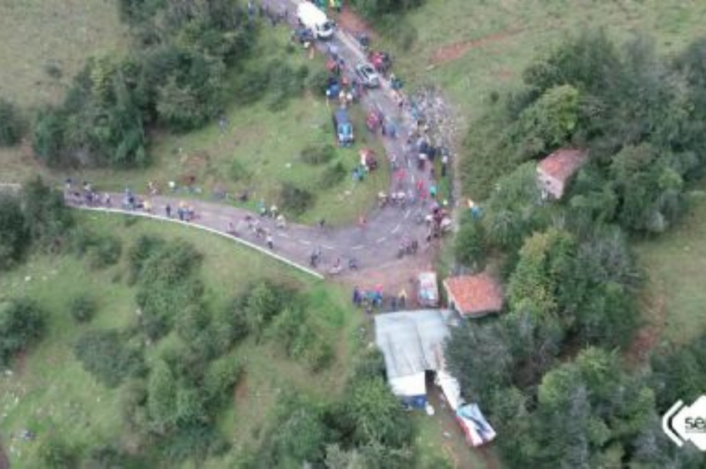 Lugar del accidente de la ciclista en L`Angliru, Riosa.